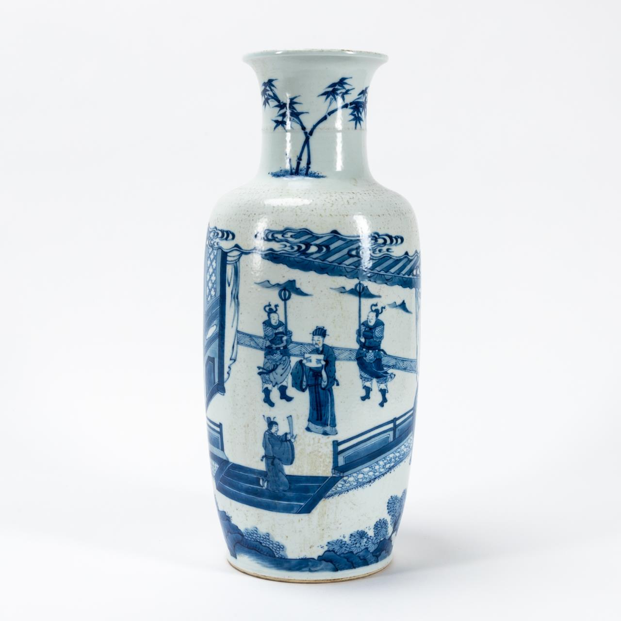 CHINESE BLUE & WHITE FIGURAL & BAMBOO