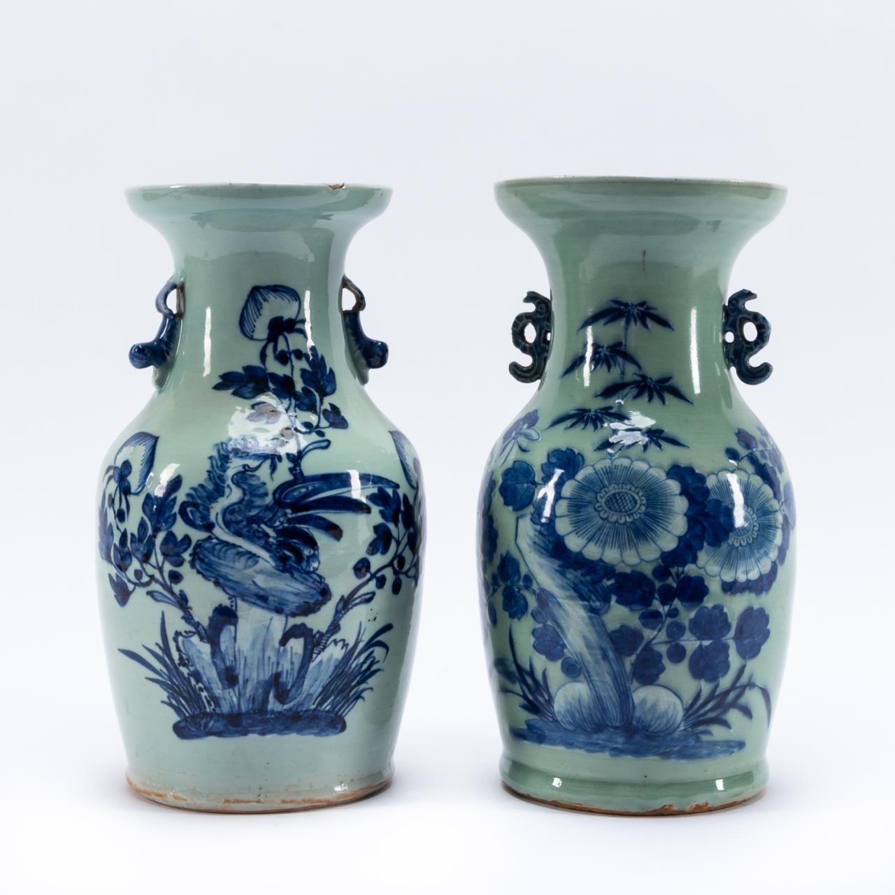 TWO CHINESE CELADON GLAZED BALUSTER