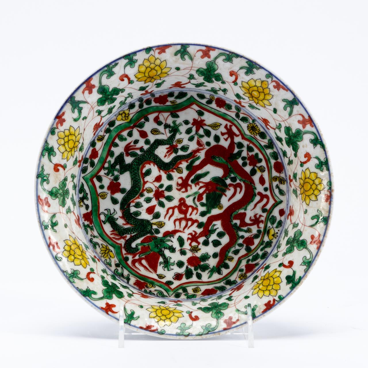 CHINESE WUCAI GLAZED DOUBLE DRAGON