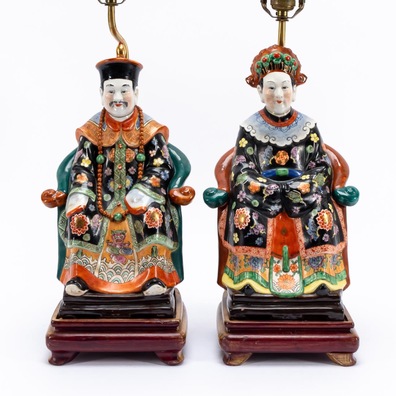 PAIR, CHINESE SEATED EMPEROR &