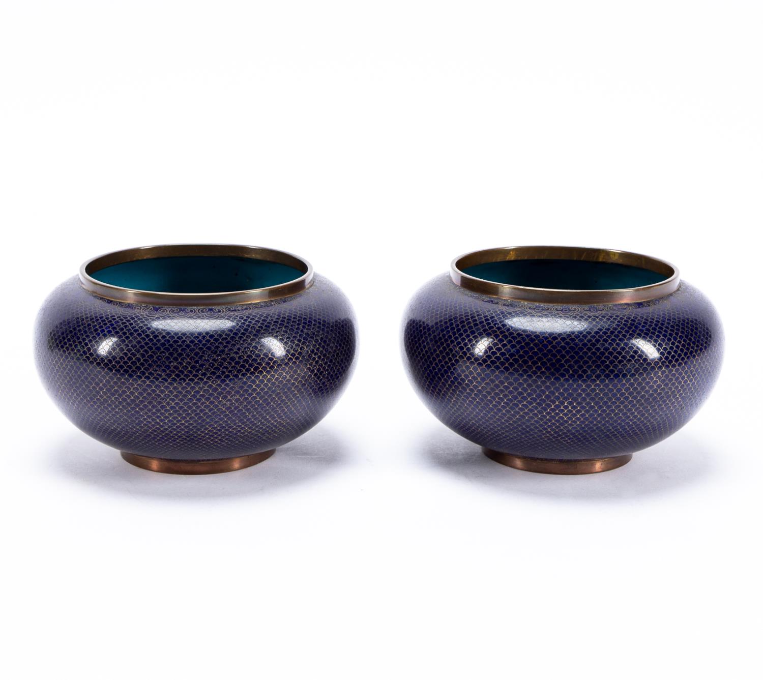 PAIR, CHINESE COBALT FISH SCALE CLOISONNE