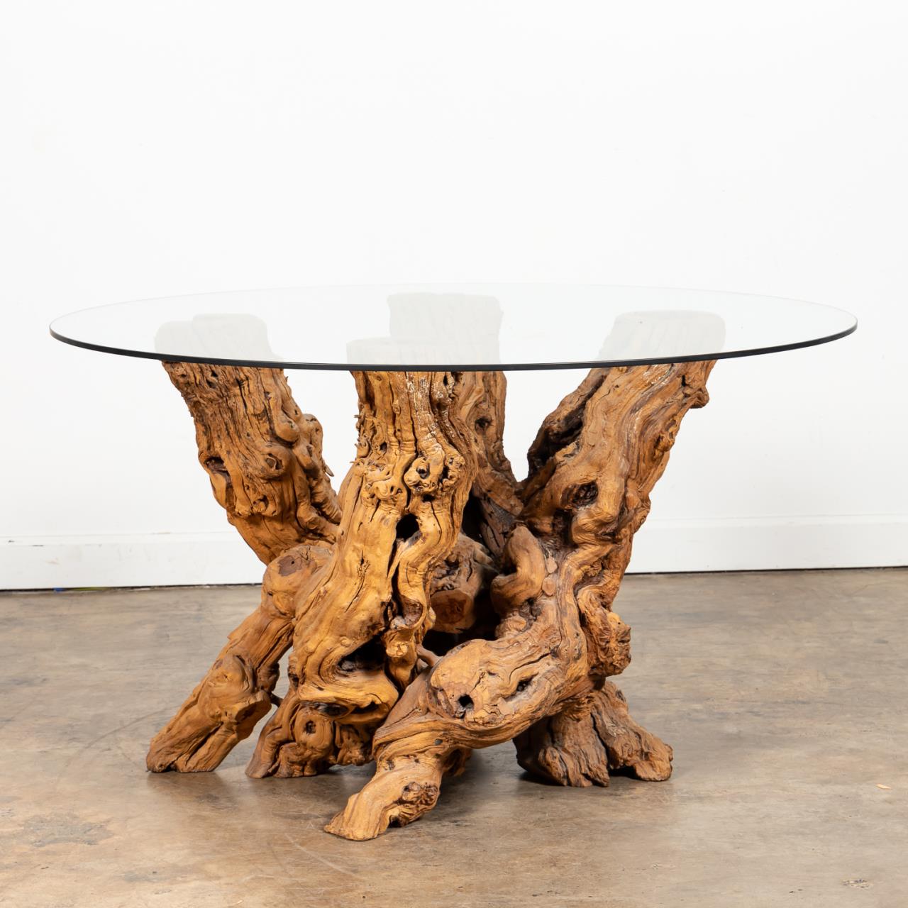 GLASS TOP BUNDLED TREE ROOT TABLE 35aabb