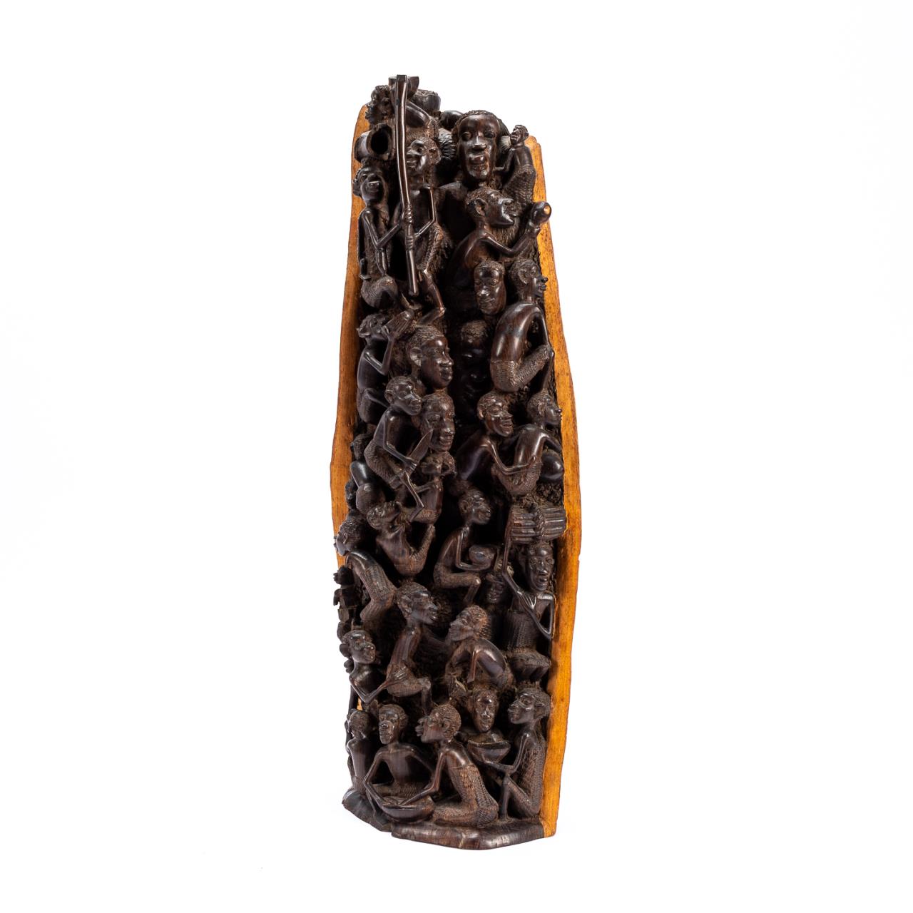 AFRICAN CARVED EBONY FIGURAL HIGH RELIEF