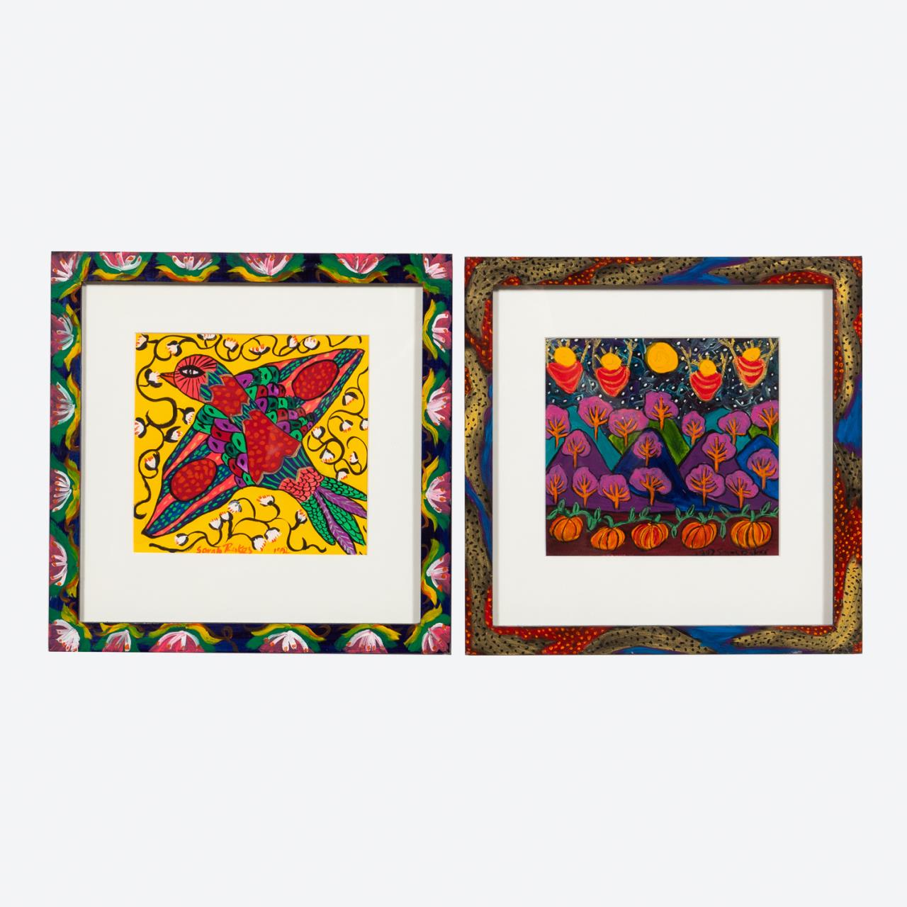 PAIR OF SARAH RAKES FOLK ART PAINTINGS,