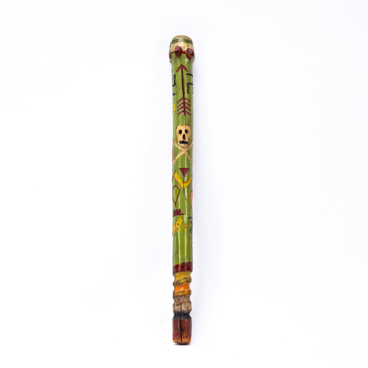 FOLK ART CARVED & PAINTED STAFF