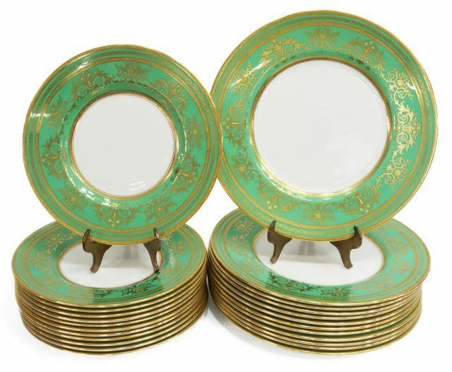 (24) MINTON GREEN & RAISED GILT PORCELAIN