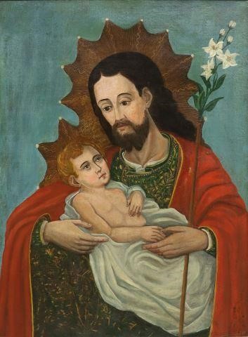 FRAMED RELIGIOUS PAINTING ST JOSEPH 35abeb