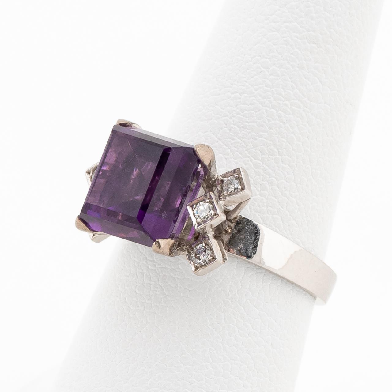 AMETHYST, DIAMOND AND 14K WHITE