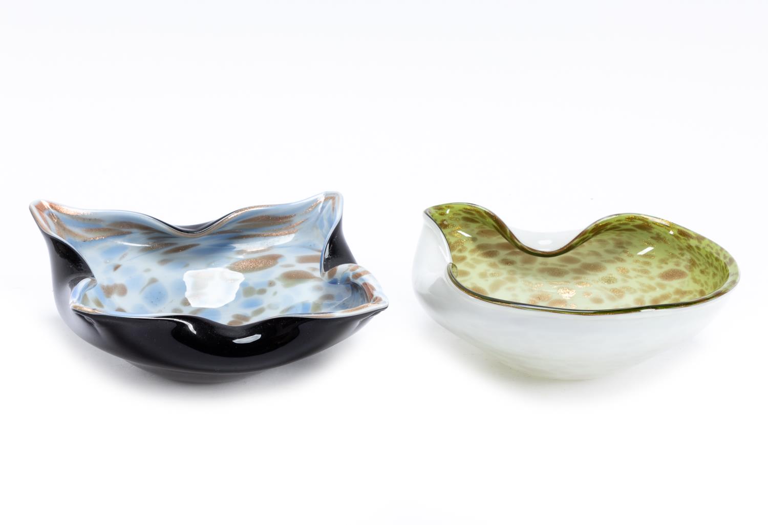 TWO MURANO ART GLASS BOWLS, GREEN