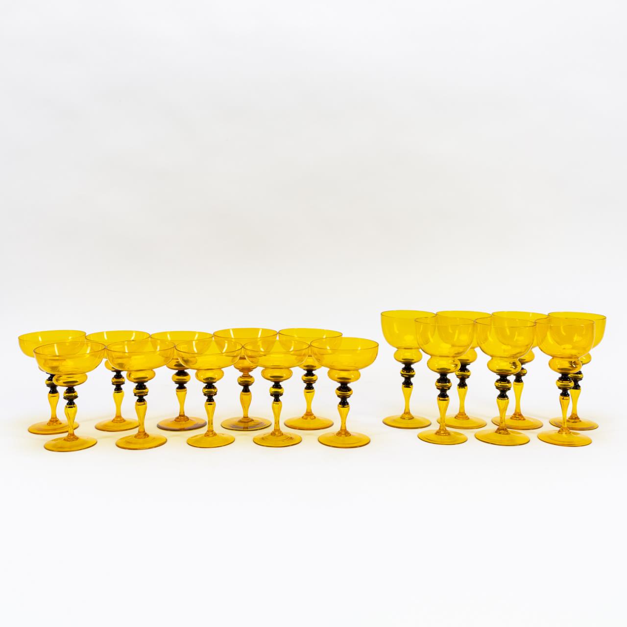 17PC, VENETIAN GLASS YELLOW & BLACK