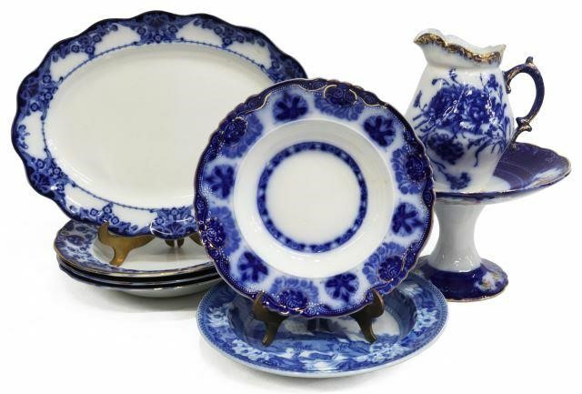 (8) ENGLISH FLOW BLUE & STAFFORDSHIRE