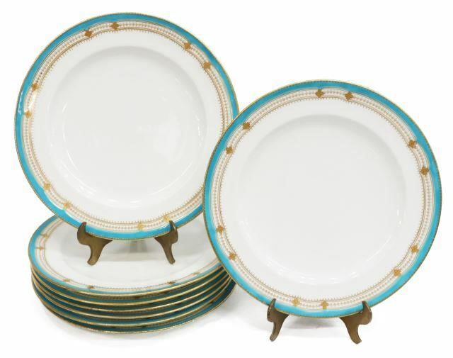 (8) TEAL & PARCEL GILT PORCELAIN