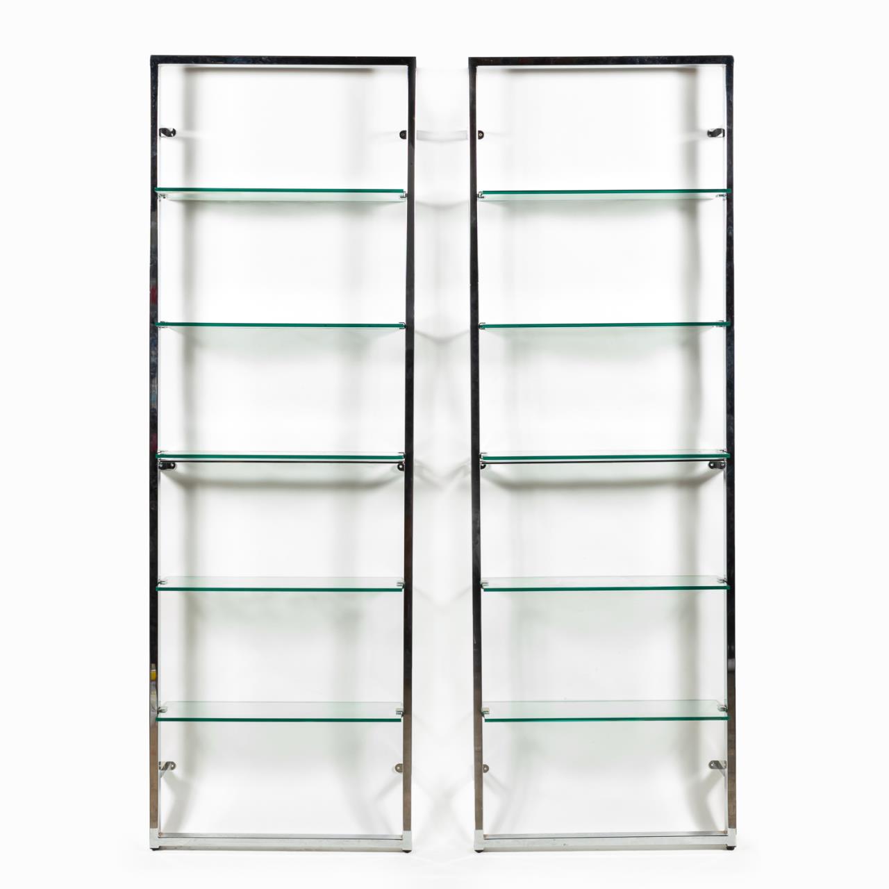 PAIR, GLASS & CHROME WALL MOUNTED