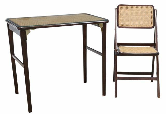 (2) MID-CENTURY FOLDING CANE CHAIR &