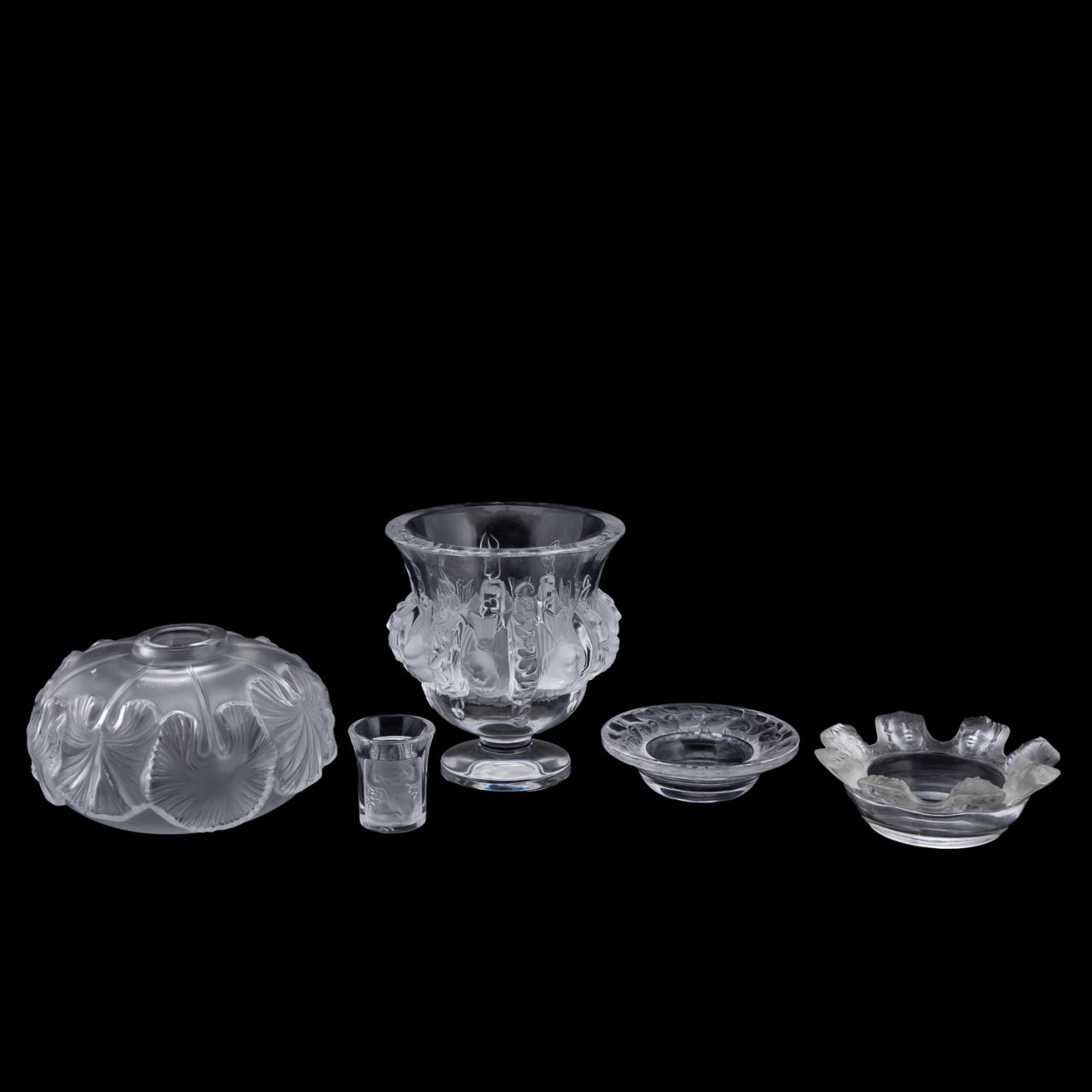 FIVE PIECES, LALIQUE FROSTED GLASS