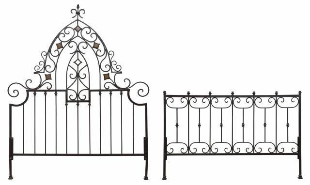 WROUGHT IRON AMBER GLASS HEADBOARD