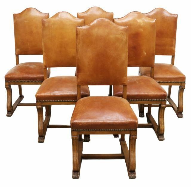 (6) FRENCH LEATHER UPHOLSTERED