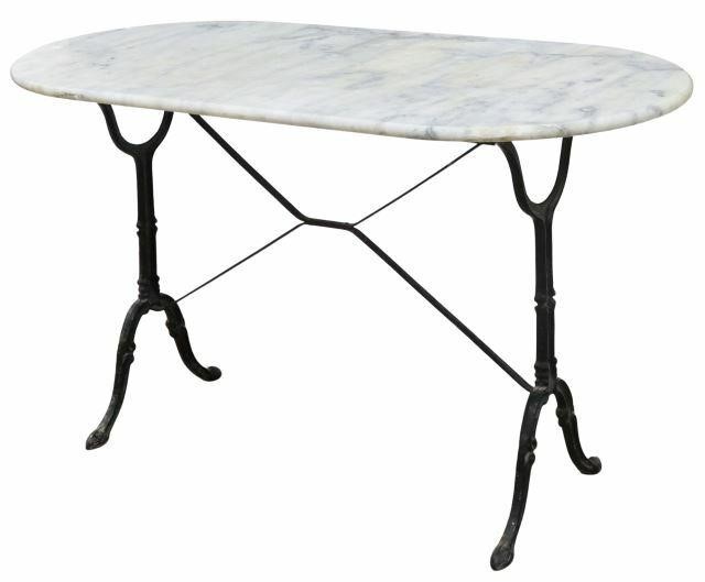 FRENCH MARBLE-TOP CAST IRON BISTRO TABLEFrench