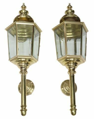 (2) LARGE BRASS-FRAMED CARRIAGE LANTERNS