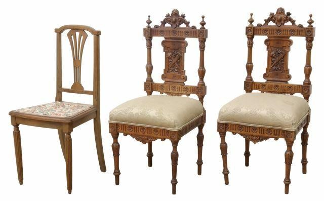 (3) FRENCH HENRI II STYLE CHAIRS,