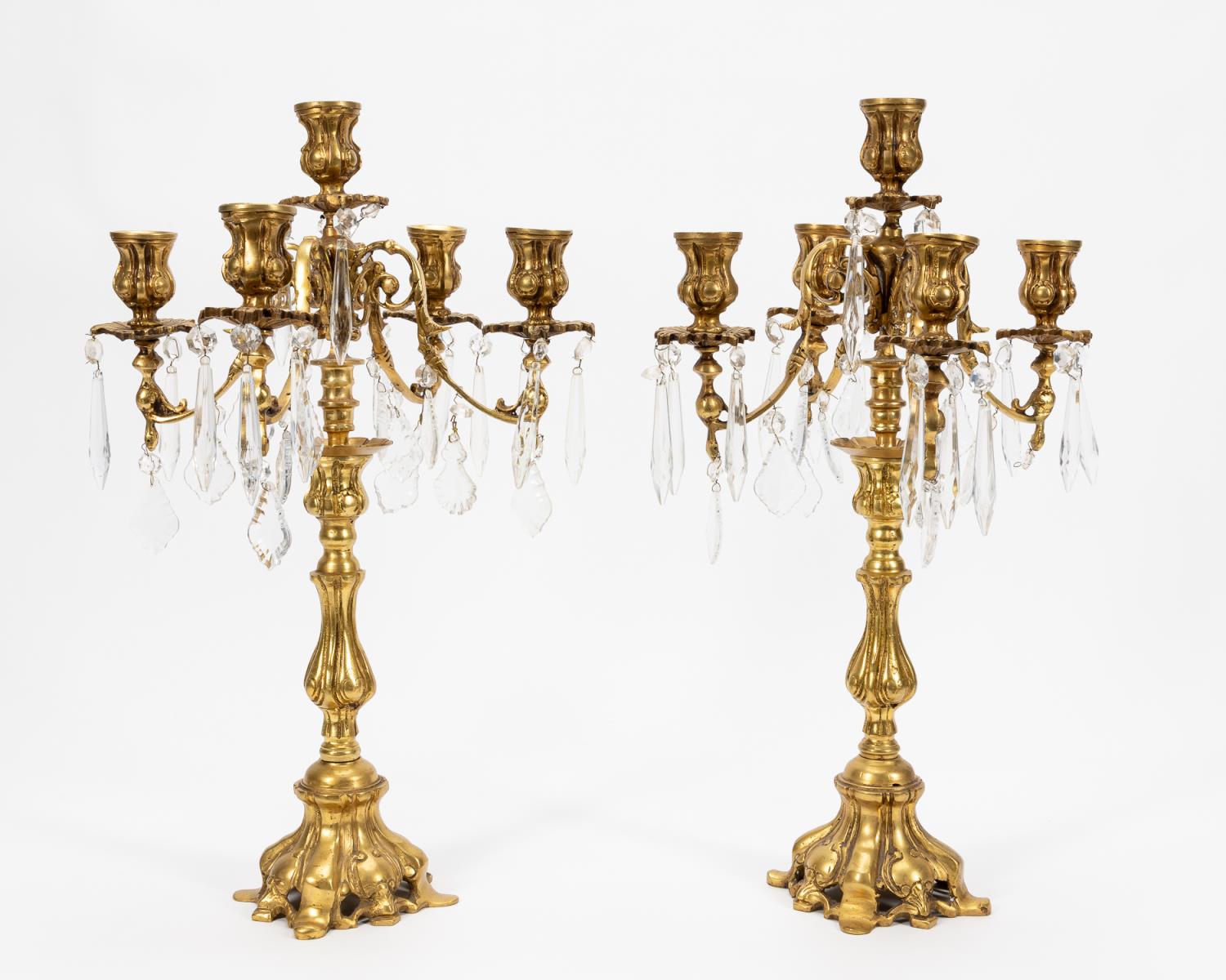 PAIR, ROCOCO-STYLE BRONZE & CRYSTAL