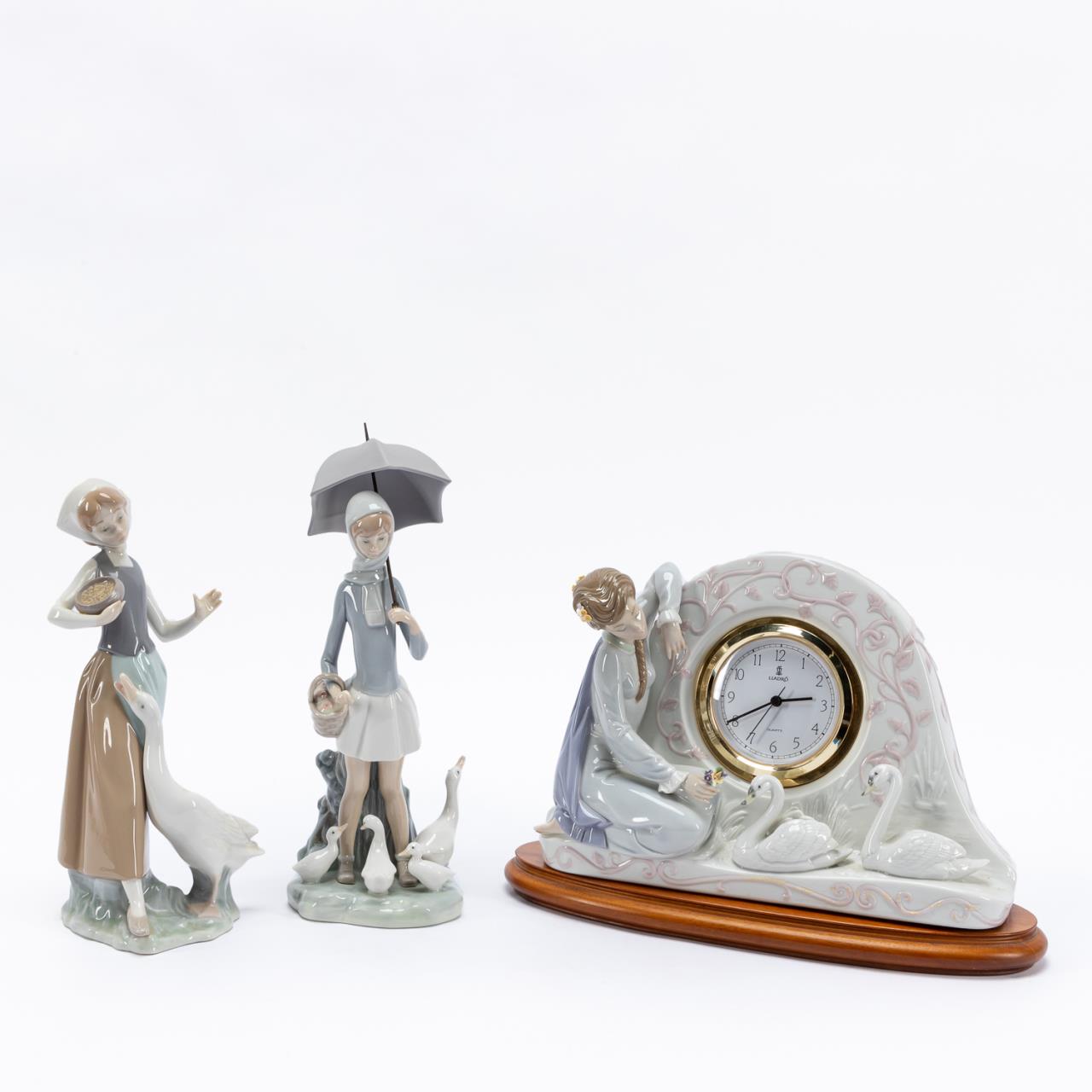 LLADRO FIGURINES & CLOCK, GEESE & SWANS