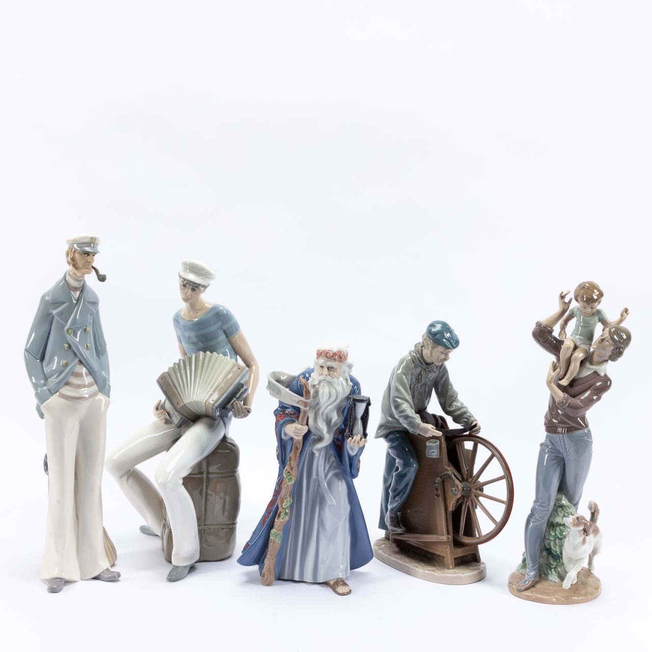 LLADRO, GROUP OF FIVE MALE PORCELAIN