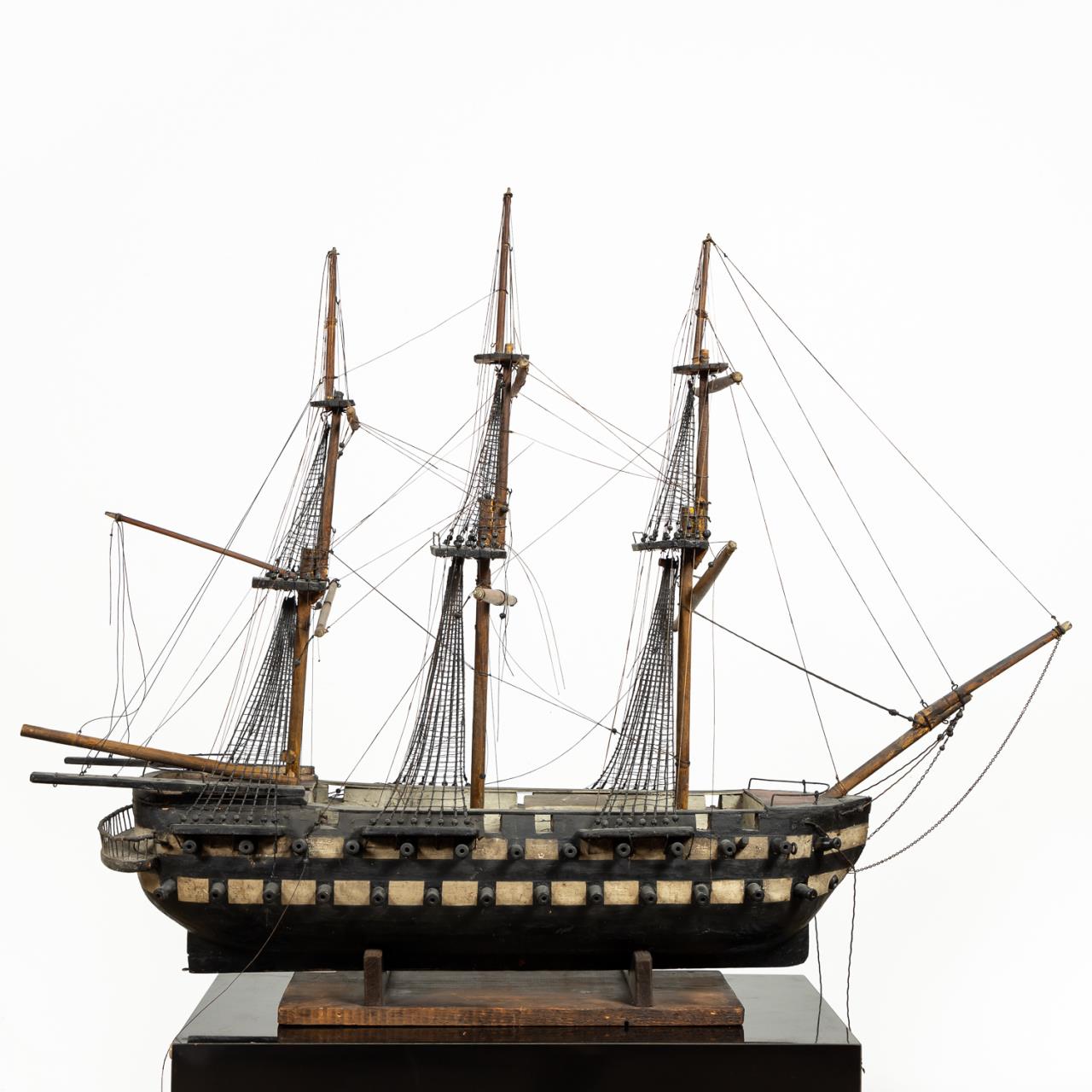 LARGE WOODEN MODEL OF A THREE-MASTED
