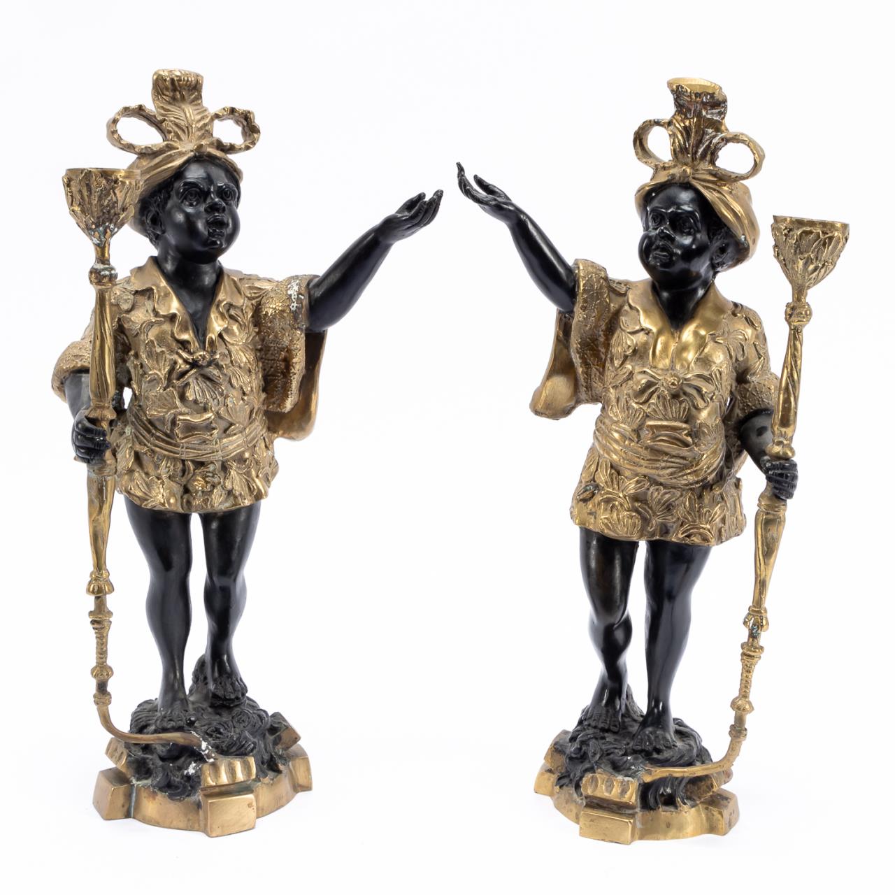 PAIR, PATINATED BRONZE BLACKAMOOR CANDLESTICKS