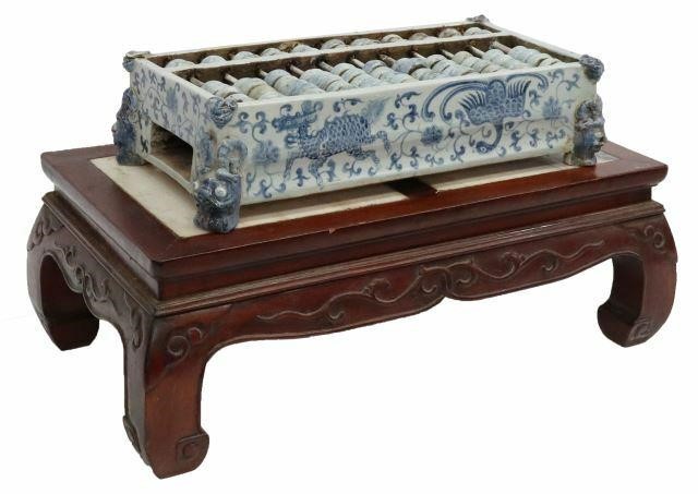 2) CHINESE B&W ABACUS ON ROSEWOOD MARBLE-TOP