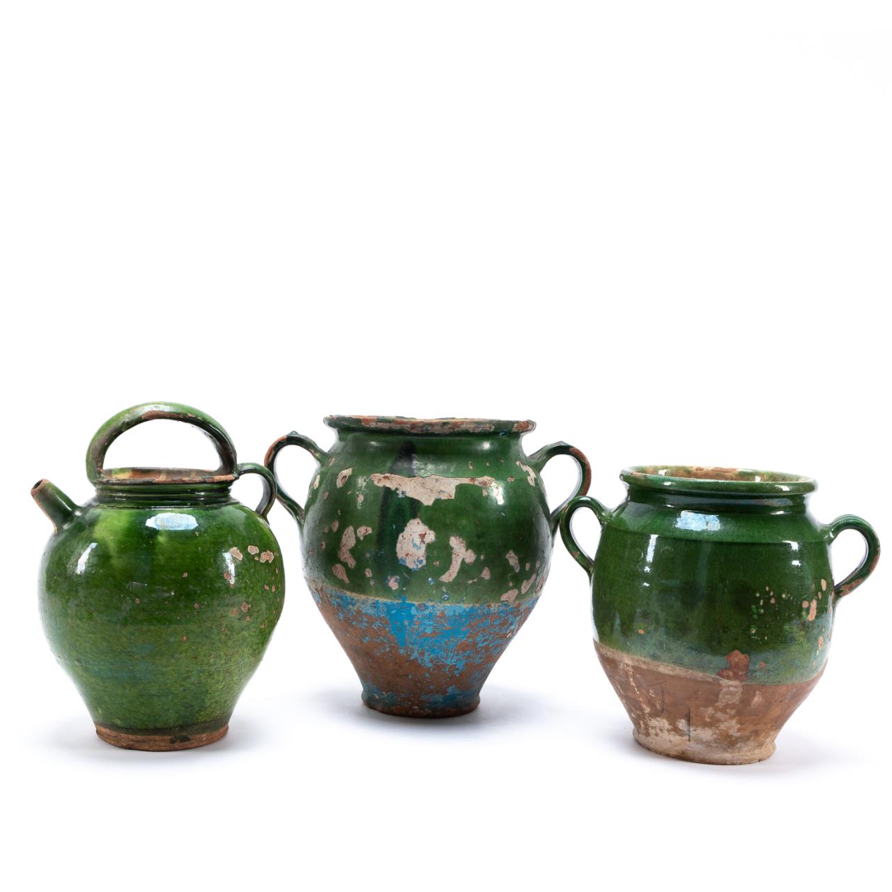 3 PCS GREEN GLAZED POTTERY PITCHER 35b0e3