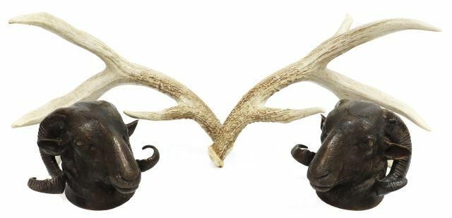  4 BRONZE RAMS HEADS WALL MOUNTS 35b141