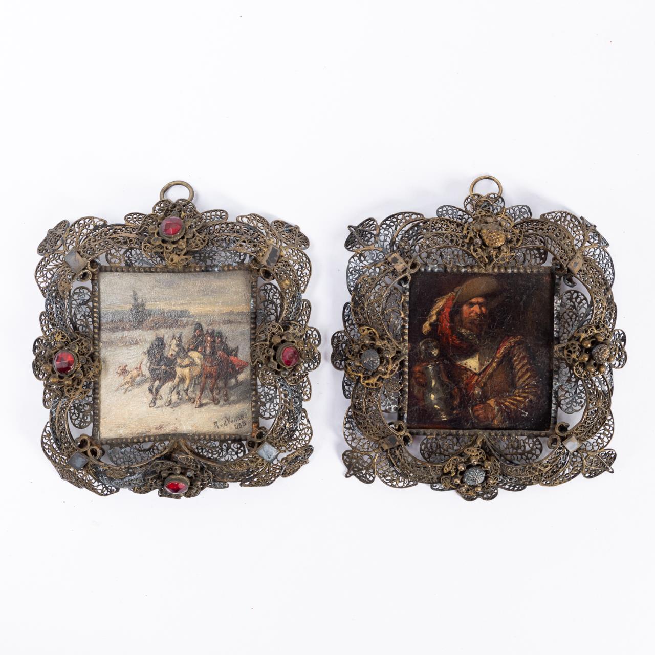 2 PCS GERMAN MINIATURE OIL PAINTINGS 35b175