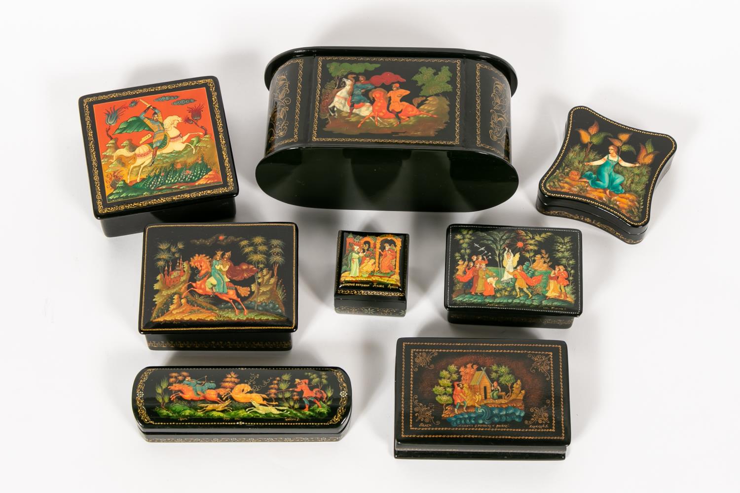 8 RUSSIAN LACQUERED BOXES HEROES 35b187