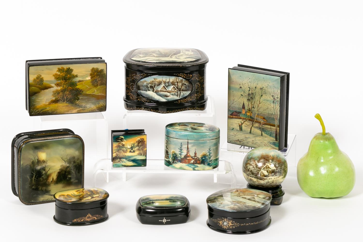 TEN RUSSIAN LACQUERED BOXES WINTER 35b18a