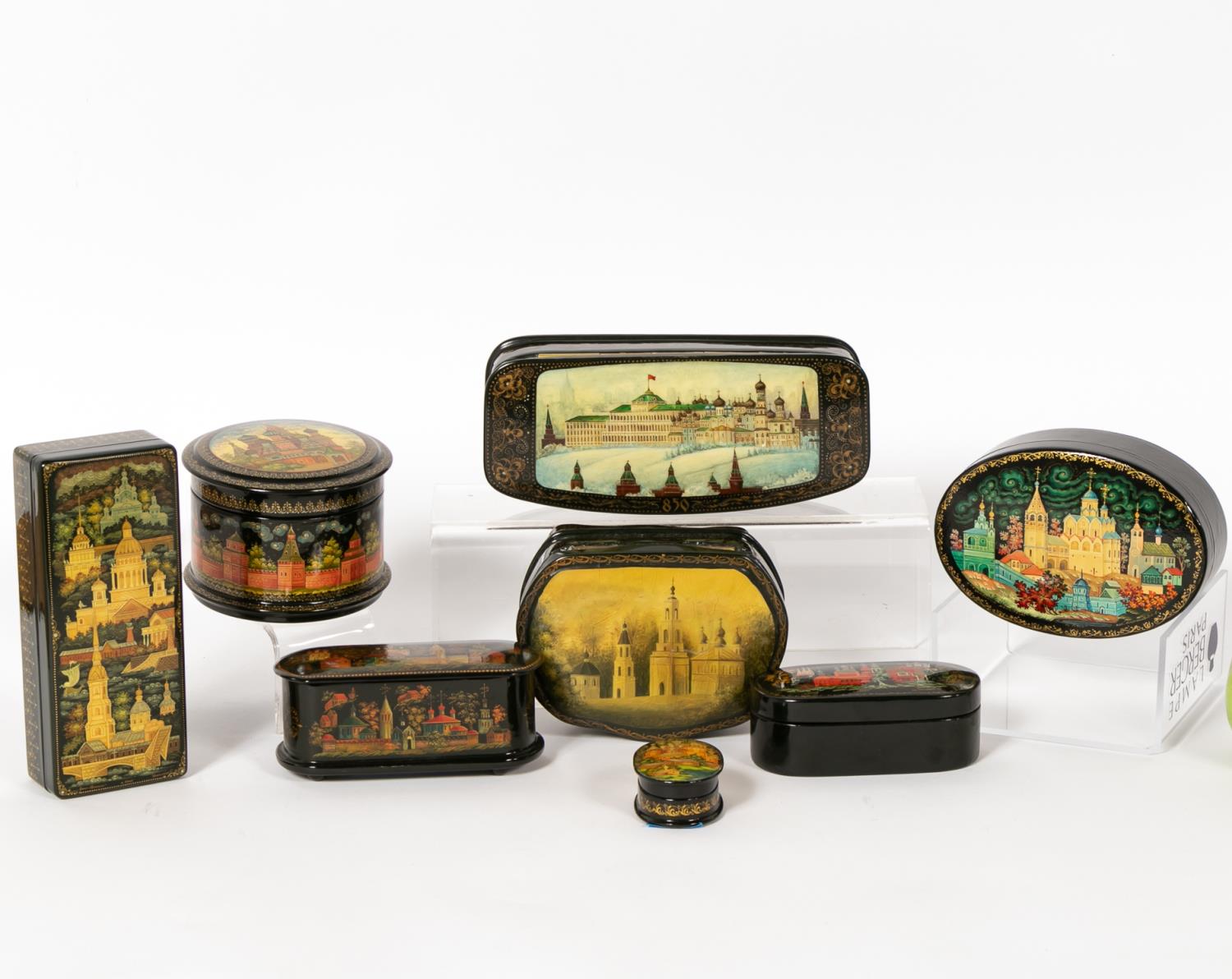 EIGHT RUSSIAN LACQUERED BOXES,