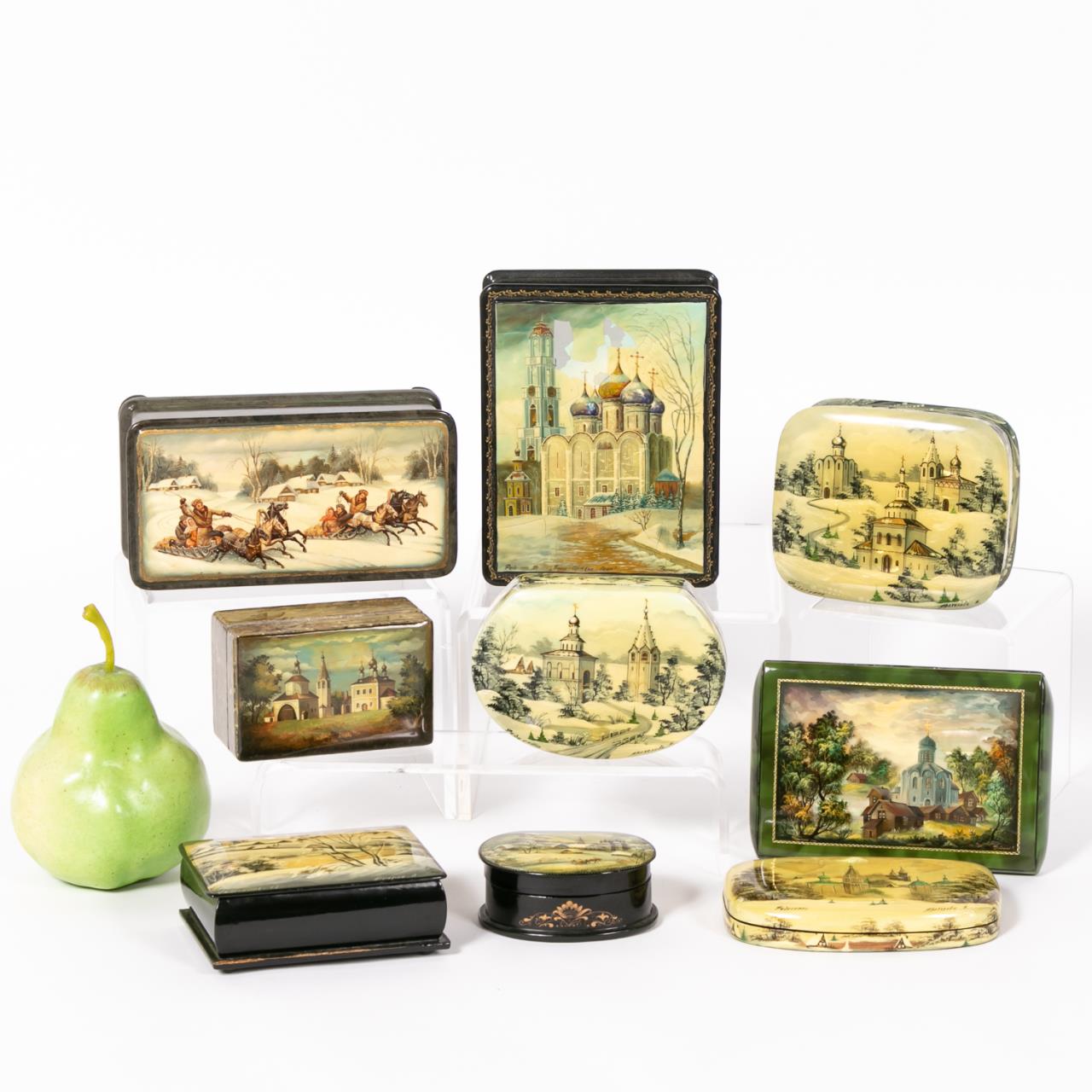 NINE RUSSIAN LACQUERED BOXES WINTER 35b193