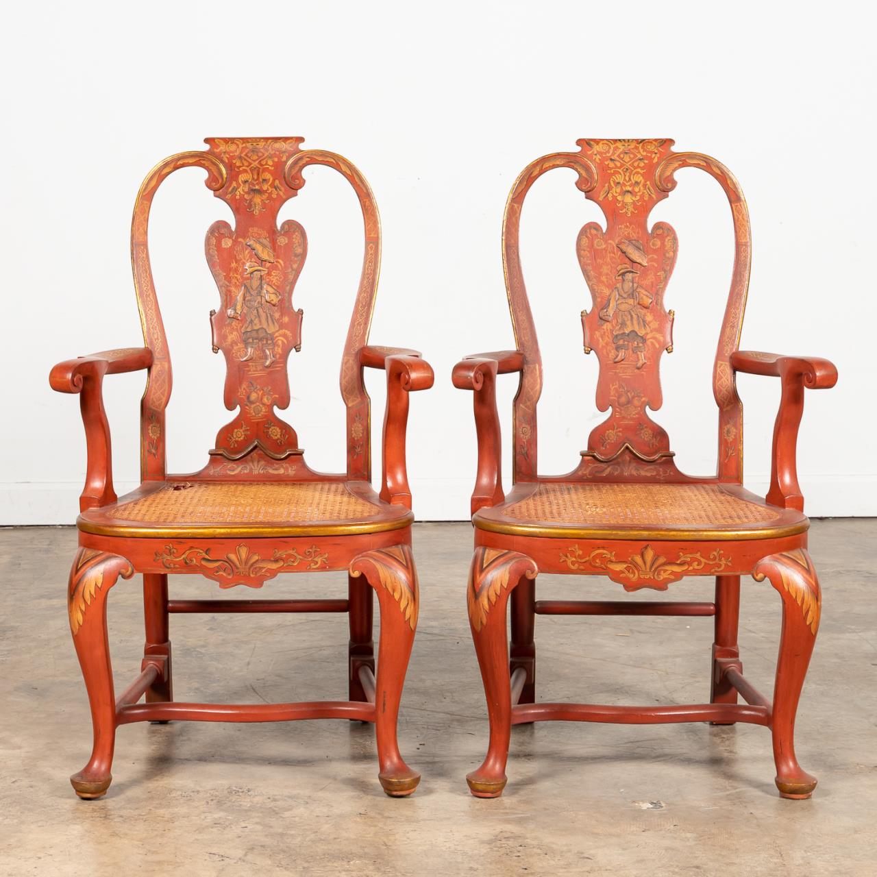 PAIR, RED JAPANNED CHINOISERIE