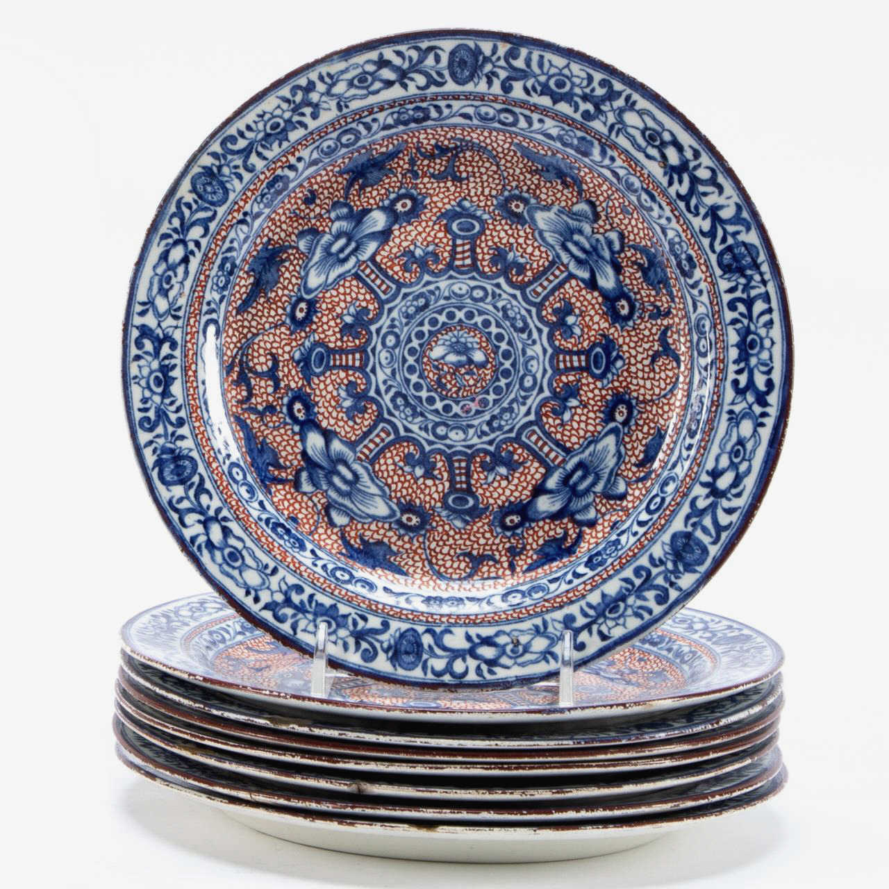 SET 8, 18TH C. ENGLISH BLUE & RED CHINESE