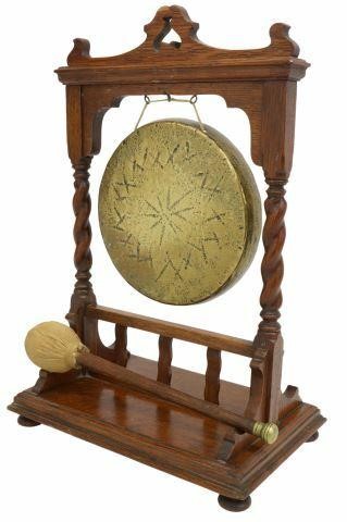 ENGLISH OAK & BRASS TABLE-TOP DINNER