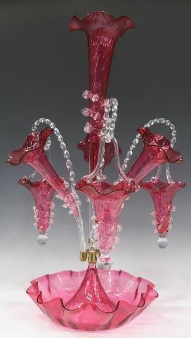 VICTORIAN CRANBERRY ART GLASS EPERGNE 35b1db