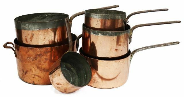  6 GRADUATED COPPER SAUCEPANS lot 35b1e9