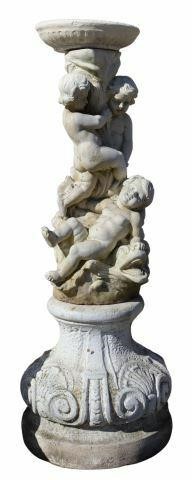 CAST STONE GARDEN BIRD BATH, CHERUBS