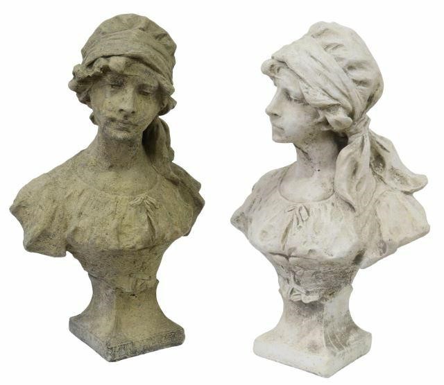 (2) CAST STONE BUSTS OF A WOMAN WITH