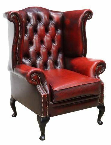 QUEEN ANNE STYLE RED LEATHER WINGBACK 35b23c