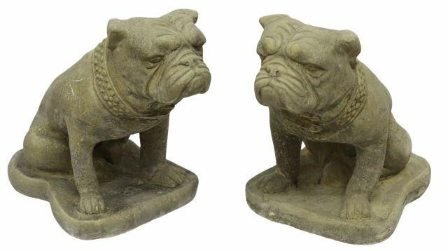 (2) CAST STONE ENGLISH BULLDOGS