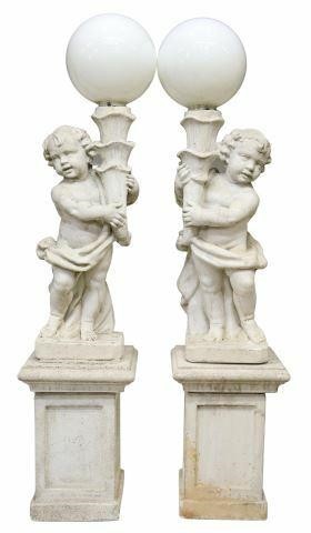  2 CAST STONE CHERUB GARDEN POST 35b29a