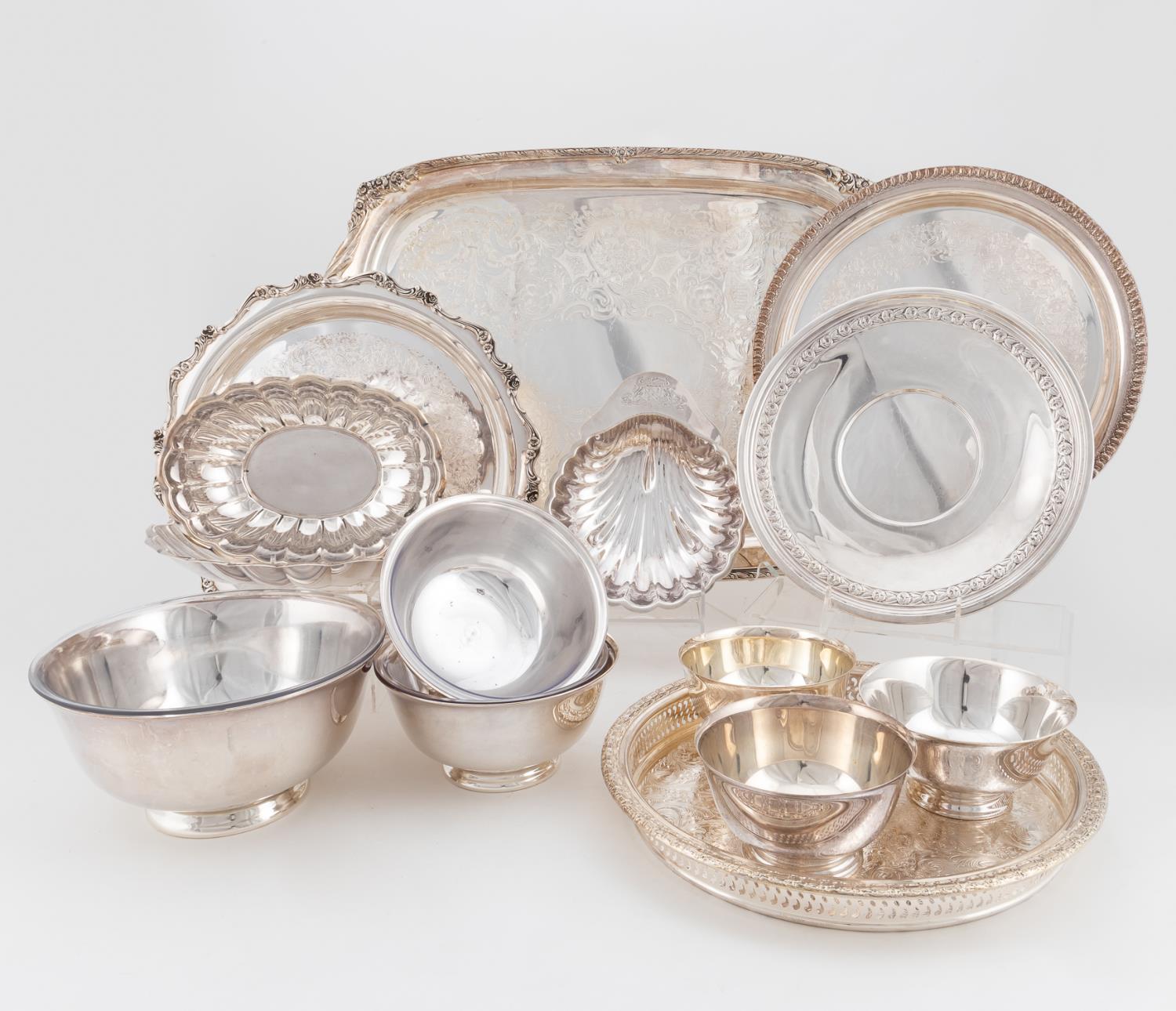 14PCS, SILVERPLATE HOLLOWARE: TRAYS,