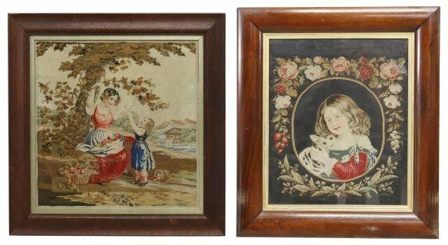  2 FRAMED ENGLISH VICTORIAN NEEDLEPOINT 35b2d8