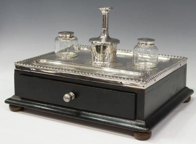 ENGLISH SILVER PLATE DOUBLE INKWELL 35b2e1